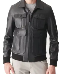 mens-flap-pocket-black-faux-leather-bomber-jacket