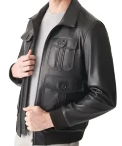 mens-flap-pocket-black-faux-leather-bomber-jacket