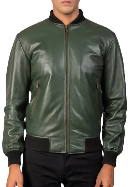 mens-glossy-green-faux-leather-bomber-jacket