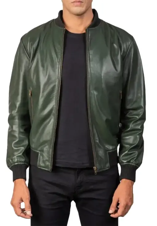 mens-glossy-green-faux-leather-bomber-jacket