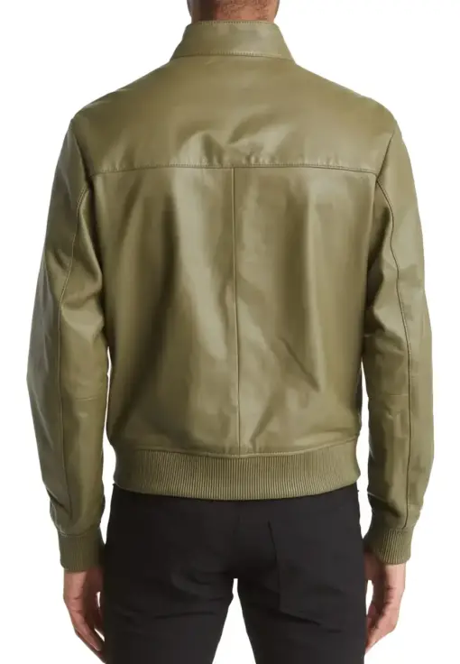 mens-olive-green-faux-leather-bomber-jacket