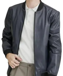 mens-grey-faux-leather-bomber-jacket