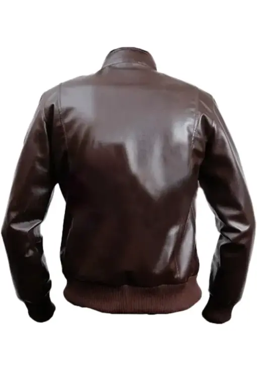 mens-high-neck-collar-brown-faux-leather-bomber-jacket