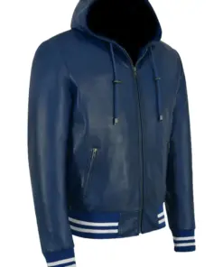 mens-hooded-blue-faux-leather-bomber-jacket