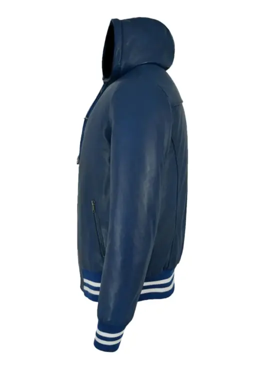 mens-hooded-blue-faux-leather-bomber-jacket