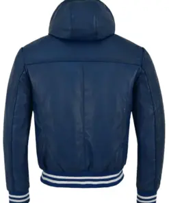 mens-hooded-blue-faux-leather-bomber-jacket