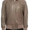 mens-khaki-faux-leather-bomber-jacket