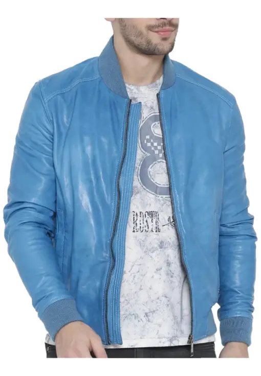 mens-light-blue-faux-leather-bomber-jacket