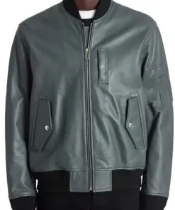 mens-military-green-faux-leather-bomber-jacket