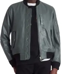 mens-military-green-faux-leather-bomber-jacket