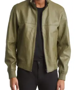 mens-olive-green-faux-leather-bomber-jacket