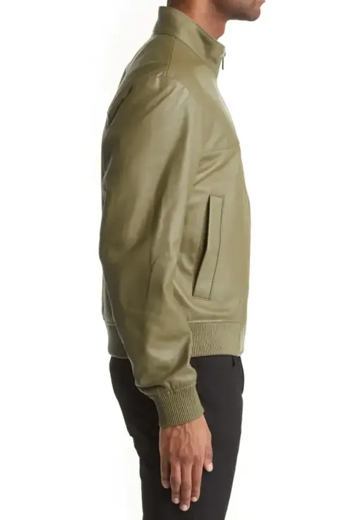 mens-olive-green-faux-leather-bomber-jacket