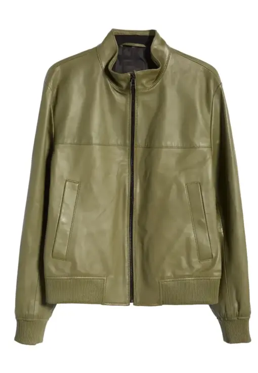 mens-olive-green-faux-leather-bomber-jacket