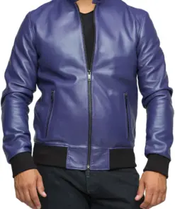 mens-purple-faux-leather-bomber-jacket