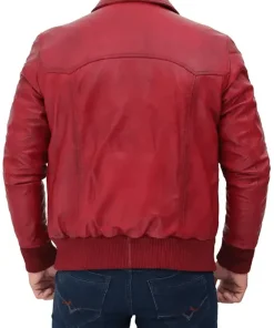 mens-red-faux-leather-bomber-jacket