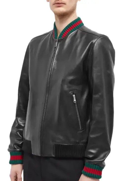 mens-ribbed-black-faux-leather-bomber-jacket