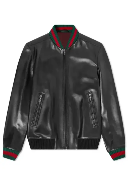 mens-ribbed-black-faux-leather-bomber-jacket