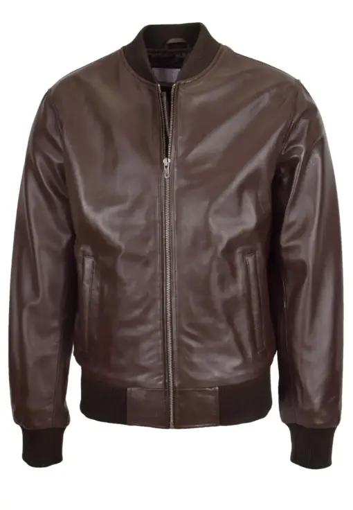 mens-ribbed-collar-brown-faux-leather-bomber-jacket