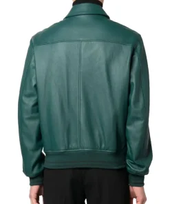 mens-ribbed-green-faux-leather-bomber-jacket