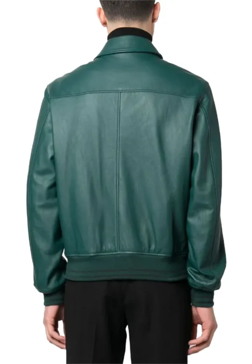 mens-ribbed-green-faux-leather-bomber-jacket