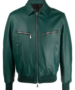 mens-ribbed-green-faux-leather-bomber-jacket