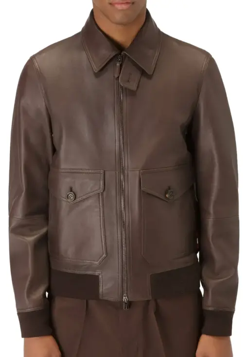 mens-shirt-collar-brown-bomber-faux-leather-jacket