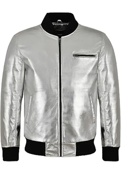 mens-silver-faux-leather-bomber-jacket