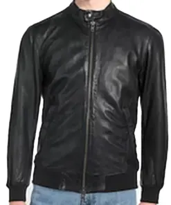 mens-solid-black-faux-leather-bomber-jacket