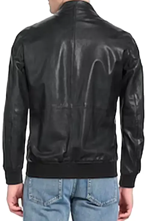 mens-solid-black-faux-leather-bomber-jacket