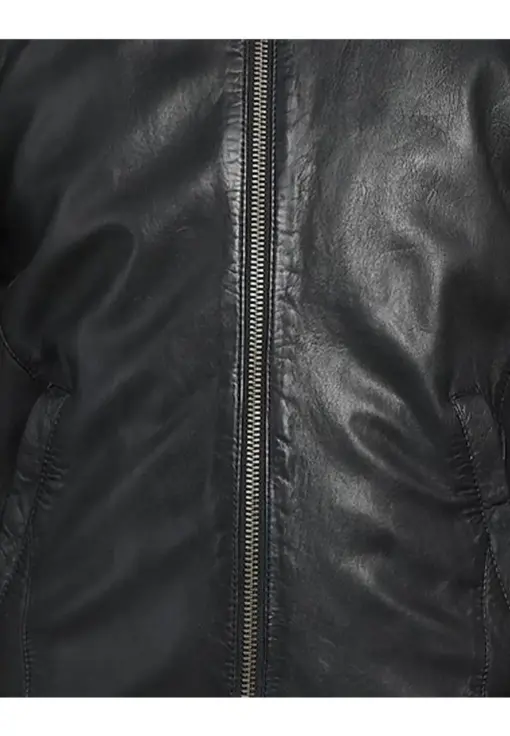 mens-solid-black-faux-leather-bomber-jacket