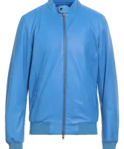 mens-solid-blue-faux-leather-bomber-jacket