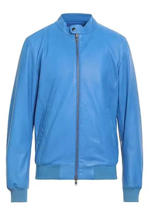 mens-solid-blue-faux-leather-bomber-jacket