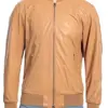 mens-solid-camel-faux-leather-bomber-jacket