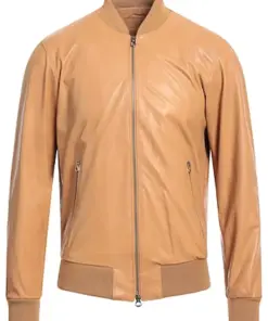 mens-solid-camel-faux-leather-bomber-jacket