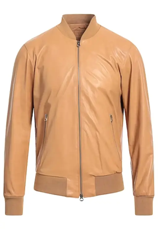 mens-solid-camel-faux-leather-bomber-jacket