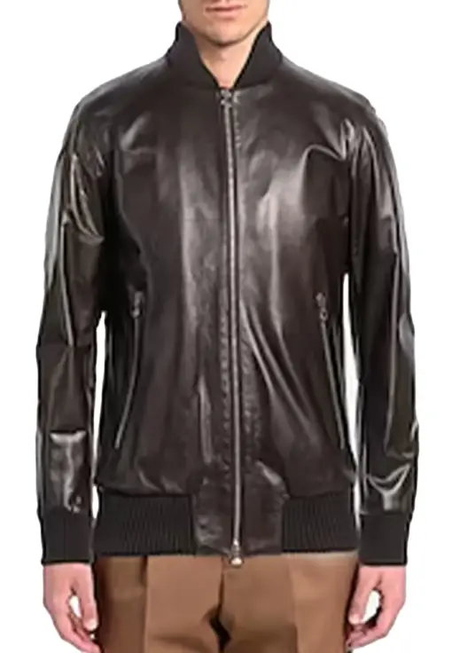 mens-solid-dark-brown-faux-leather-bomber-jacket