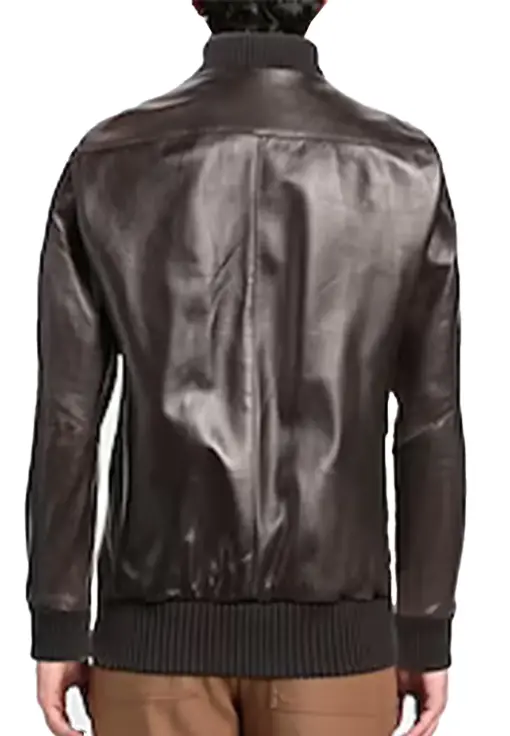 mens-solid-dark-brown-faux-leather-bomber-jacket