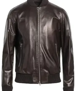 mens-solid-dark-brown-faux-leather-bomber-jacket