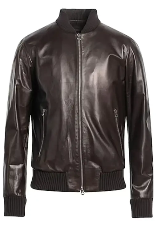 mens-solid-dark-brown-faux-leather-bomber-jacket