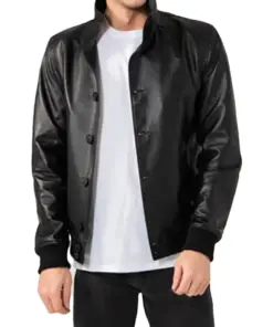 mens-sport-black-faux-leather-bomber-jacket