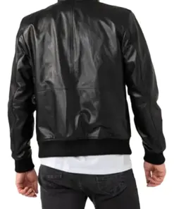 mens-sport-black-faux-leather-bomber-jacket