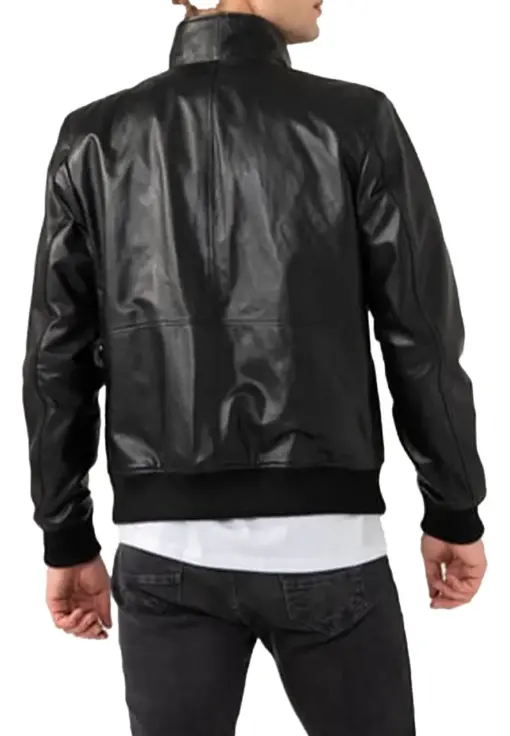 mens-sport-black-faux-leather-bomber-jacket