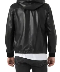 mens-sports-black-hooded-faux-leather-bomber-jacket