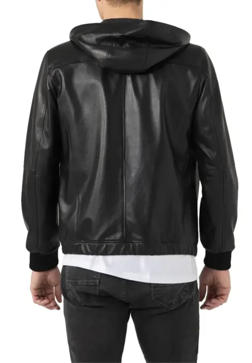 mens-sports-black-hooded-faux-leather-bomber-jacket