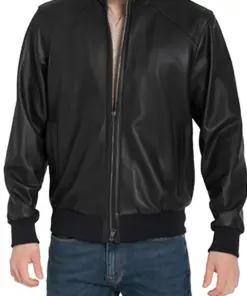 mens-sporty-black-faux-leather-bomber-jacket