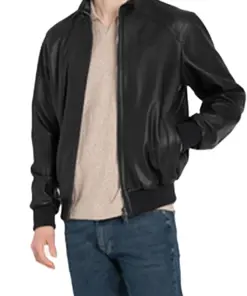 mens-sporty-black-faux-leather-bomber-jacket