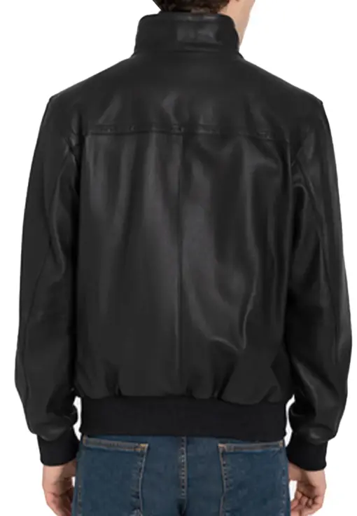 mens-sporty-black-faux-leather-bomber-jacket