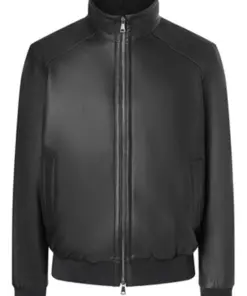 mens-sporty-black-faux-leather-bomber-jacket