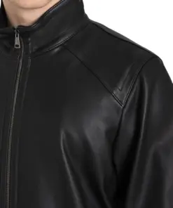 mens-sporty-black-faux-leather-bomber-jacket