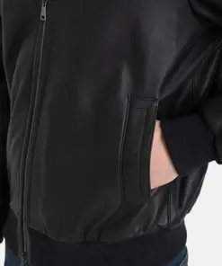 mens-sporty-black-faux-leather-bomber-jacket